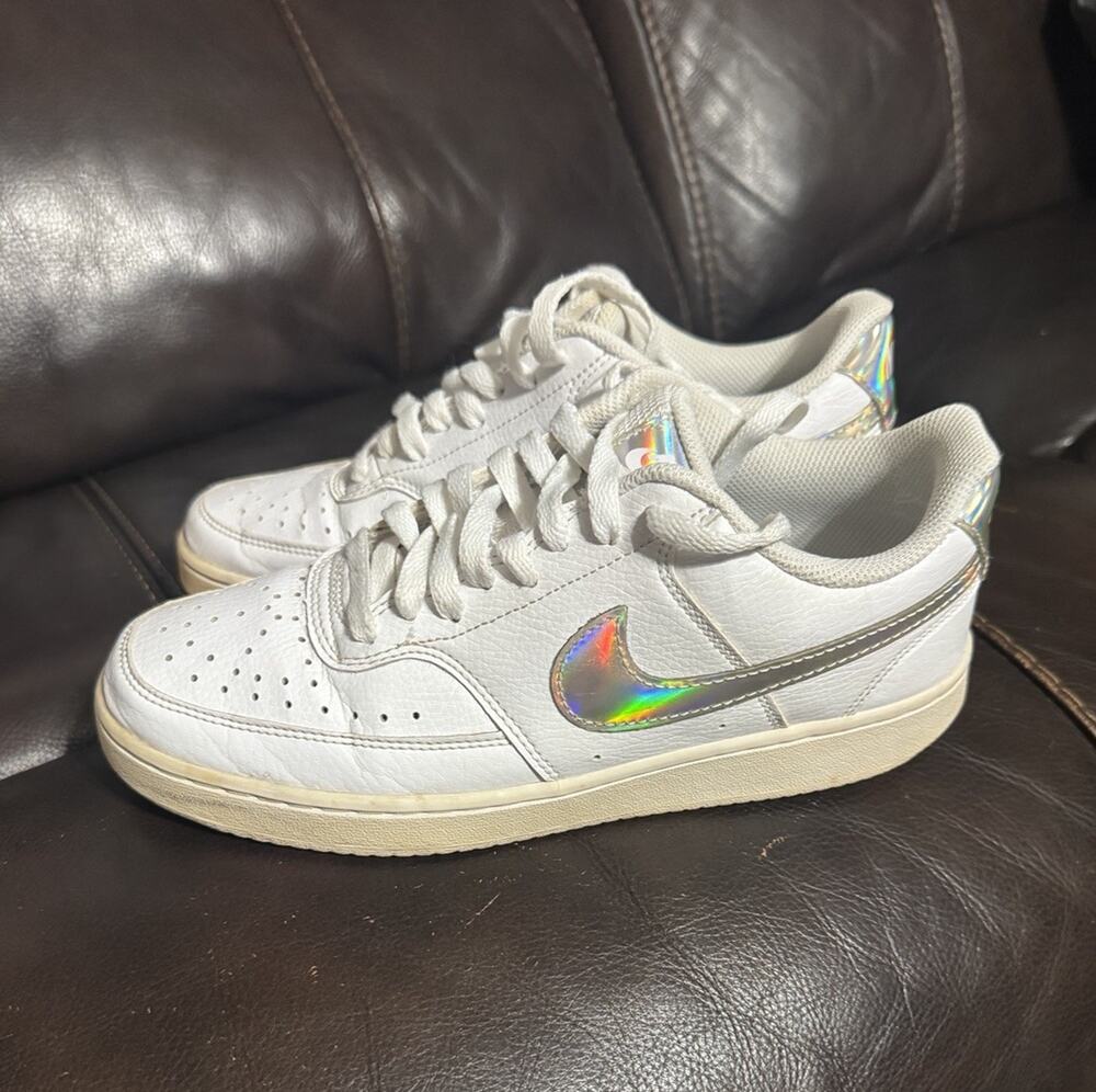 Nike Women’s Air Force 1 Low Top Leather Sneakers White/Iridescent CW5596-100